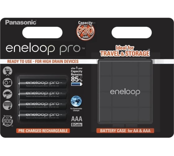 Акк. Panasonic  eneloop pro BK-4HCDEC4BE(BK-4HCDE/4CP + CASE) 930mAh ААА  R03 +футляр BL4
