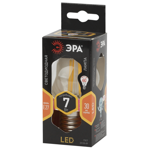 Лампа светодиодная ЭРА F-LED P45-7W-827-E27 7Вт филамент шар теплый белый свет Е27