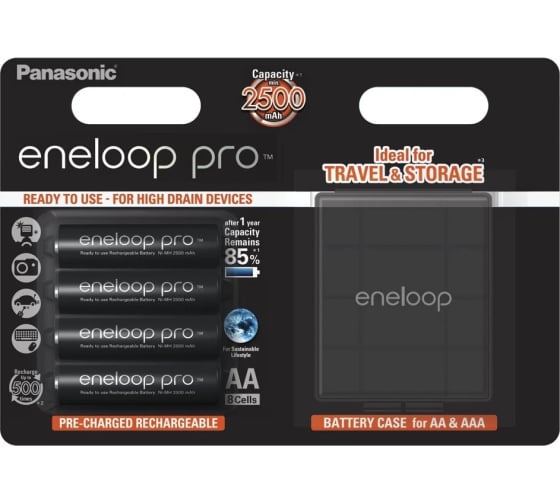 Акк. Panasonic  eneloop pro BK-3HCDEC4BE(BK-3HCDE/4CP + CASE) 2500mAh  AA  R06 +футляр BL4