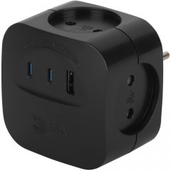 Разветвитель электрический ЭРА SP-4-3USBAC-B на 4 розетки + 3 USB A+C со шторками 10А черный