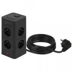 Сетевой фильтр ЭРА TWR-8es-1,5m-4USB-B башня с защитой заземлением с выключателем 8 розеток+4xUSBA+C