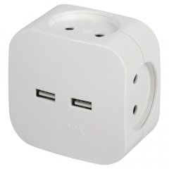 Разветвитель электрический ЭРА SP-4-USB-W на 4 розетки + 2xUSB 2400mA без заземления 10А белый