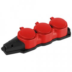 Колодка ЭРА KX-3e-RED-IP44 каучуковая с заземлением 3 розетки 16A IP44 красная