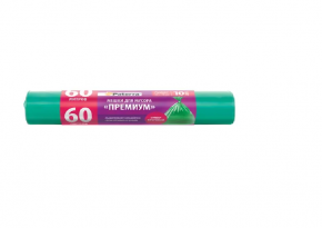 106-071 Мешки для мусора PREMIUM, 60 л, 25 мкм, зеленые, ПВД, 10 шт. в рулоне, PATERRA