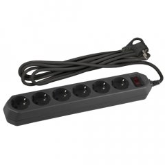 Сетевой фильтр ЭРА  USF-6es-5m-B с базовой защитой с заземлением с выключателем 6 розеток 5м 10А чер