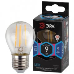 Лампочка светодиодная ЭРА F-LED P45-9W-840-E27 E27 / Е27 9Вт филамент шар нейтральный белый свет