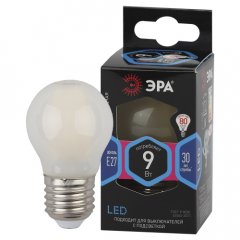 Лампа светодиодная ЭРА F-LED P45-9W-840-E27 frost 9Вт филамент шар матовый нейтральный белый свет Е2