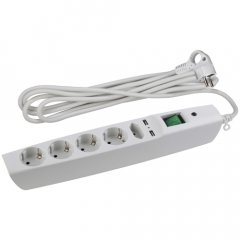 Сетевой фильтр ЭРА  SFU-5es-2m-W с надежной защитой с заземлением с выключателем 5 розеток 2xUSB 2м
