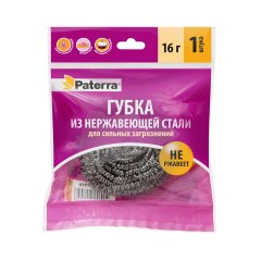 402-378 Губка для посуды металлическая, спираль, 16 г,PATERRA