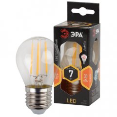 Лампа светодиодная ЭРА F-LED P45-7W-827-E27 7Вт филамент шар теплый белый свет Е27