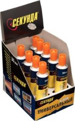 Универсальный клей СЕКУНДА, кристально-прозр., 30мл, шоу-бокс 10шт. /120(403-232)