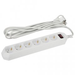 Сетевой фильтр ЭРА  USF-6es-3m-W с базовой защитой с заземлением с выключателем 6 розеток 3м 10А бел