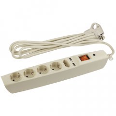 Сетевой фильтр ЭРА  SFU-5es-2m-I с надежной защитой с заземлением с выключателем 5 розеток 2xUSB 2м