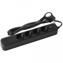 Сетевой фильтр ЭРА USF-4es-1,5m-2xUSBAC-B с базовой защитой с заземлением с выкл. 4 розетки+2xUSBA+C