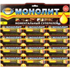 *Суперклей секундный AVIORA-МОНОЛИТ 3 г, на листе, 12шт. /288(403-001)