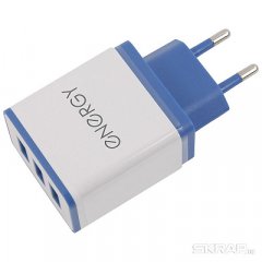 Сетевое зарядное устройство Energy ET-34, 3 USB разъёма, 2,1А, цвет - белый 104292
