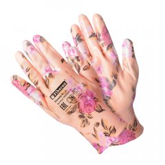 PR-PU053 Перчатки «Для садовых работ», полиэстеровые, полиуретановое покрытие, однотонные, микс цвет