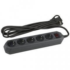 Сетевой фильтр ЭРА  USF-5es-1.5m-B с базовой защитой с заземлением с выключателем 5 розеток 1,5м 10А