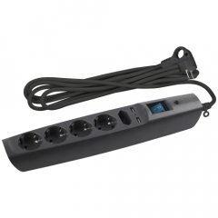 Сетевой фильтр ЭРА  SFU-5es-2m-B с надежной защитой с заземлением с выключателем 5 розеток 2м 2xUSB