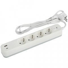 Сетевой фильтр ЭРА USF-4es-1,5m-2xUSBAC-W с базовой защитой с заземлением с выключателем 4 розетки+2