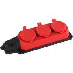 Колодка ЭРА K-3e-RED-IP44 каучуковая с заземлением 3 розетки 16A IP44 красная