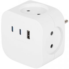 Разветвитель электрический ЭРА SP-4-3USBAC-W на 4 розетки + 3 USB A+C со шторками 10А белый